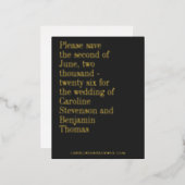 Elegant Typografie Modern Save the Date Gold Folie Uitnodiging Briefkaart (Voorkant / Achterkant)