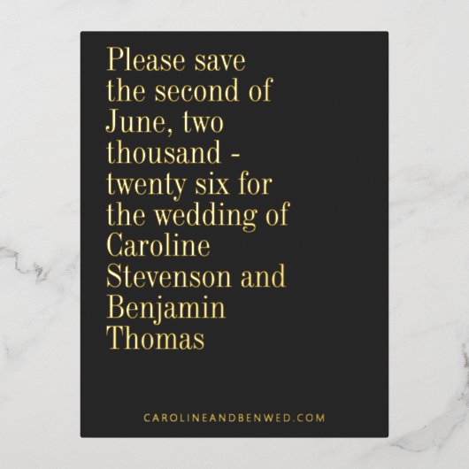 Elegant Typografie Modern Save the Date Gold Folie Uitnodiging Briefkaart (Voorkant)