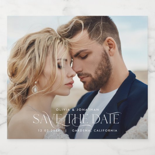 Elegant typografie moderne huwelijkslandfoto sparkling wijnetiket (Enkel label)