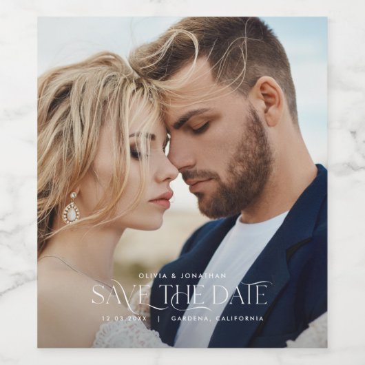 Elegant typografie moderne huwelijkslandfoto wijn etiket (Enkel label)