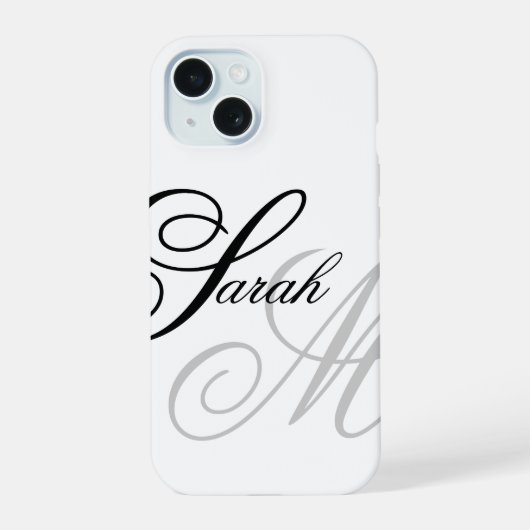 Elegant typografie monogram iPhone 15 case (Achterkant)
