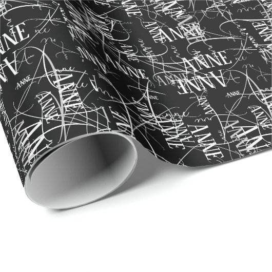 Elegant Typografie Name Pattern Black Cadeaupapier (Rol Hoek)