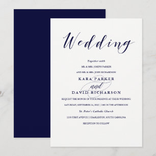 Elegant Typografie Navy Blue Wedding Kaart
