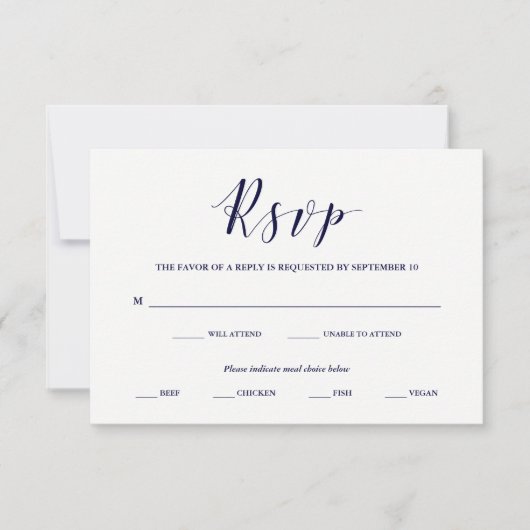 Elegant Typografie | Navy RSVP met keuze uit maalt (Voorkant)