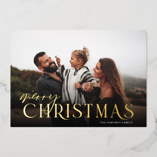 Elegant Typografie Pset Merry-kerstfoto Folie Feestdagenkaart (Voorkant)