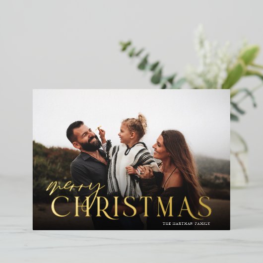Elegant Typografie Pset Merry-kerstfoto Folie Feestdagenkaart (Staand Voorkant)