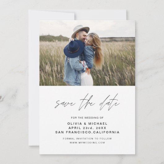 Elegant Typografie Save the Date Photo Minimalist (Achterkant)