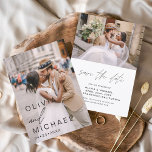 Elegant Typografie Save the Date Photo Minimalist<br><div class="desc">Het huwelijk bewaart de Kaarten van de Datum die een foto op de voor en rug hebben. Sparen de kaarten van de Datum bevatten een moderne hand geschreven kromme manuscripttypografie die elegant,  eenvoudig en modern zijn om na u minimalistische eenvoudige trouwdag te gebruiken viering.</div>