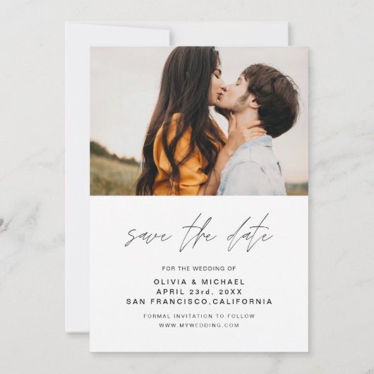 Elegant Typografie Save the Date Photo Minimalist (Achterkant)
