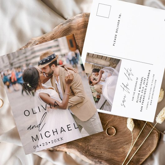 Elegant Typografie Save the Date Photo Minimalist Briefkaart