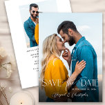 Elegant typografie script 2 foto save the date<br><div class="desc">Deze elegante save the date kaart met 2 foto's bevat moderne script typografie die op de foto wordt weergegeven. Het ontwerp biedt een tweede foto op de achterkant samen met aangepaste tekst voor uw aankomende trouwdetails.</div>