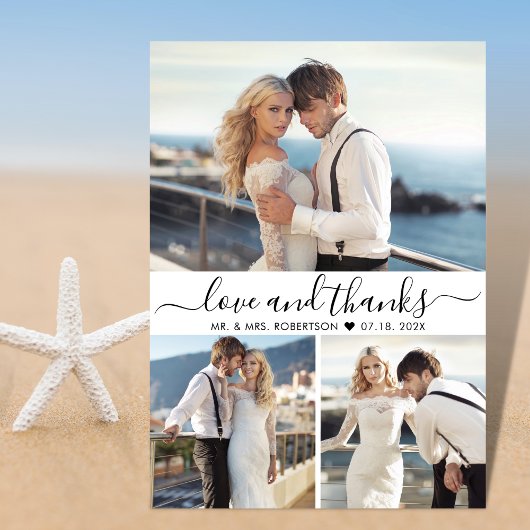 Elegant Typografie Script 3 Foto Collage Bruiloft Bedankkaart