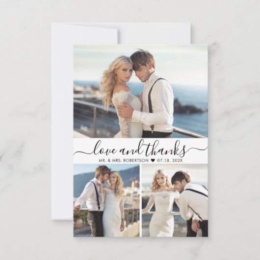 Elegant Typografie Script 3 Foto Collage Bruiloft Bedankkaart (Voorkant)