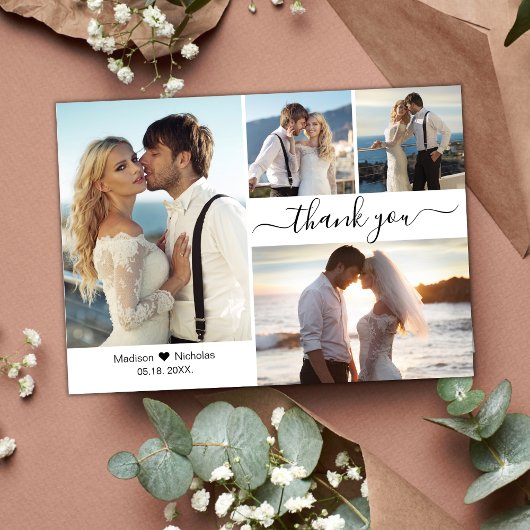 Elegant Typografie Script 4 Foto Collage Bruiloft Bedankkaart