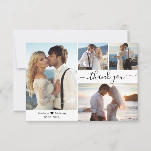Elegant Typografie Script 4 Foto Collage Bruiloft Bedankkaart (Voorkant)