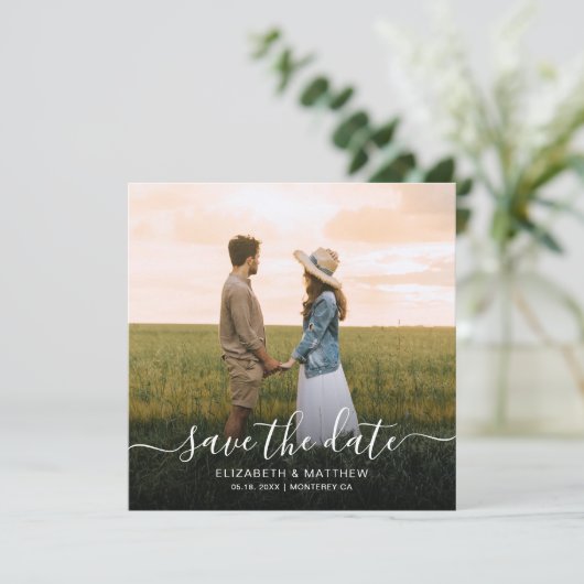 Elegant Typografie Script Modern One Photo Wedding Save The Date (Staand voorkant)