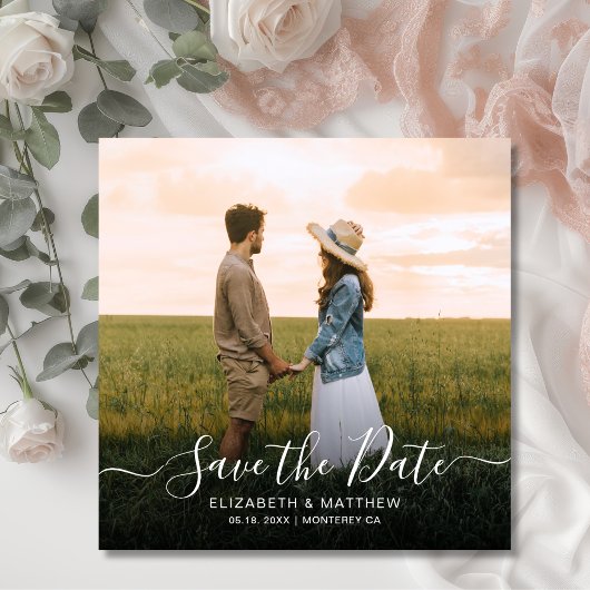 Elegant Typografie Script Modern One Photo Wedding Save The Date