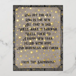 Elegant Typografie & Stars Rustic nieuwjaarsgedich Folie Feestdagen Briefkaart