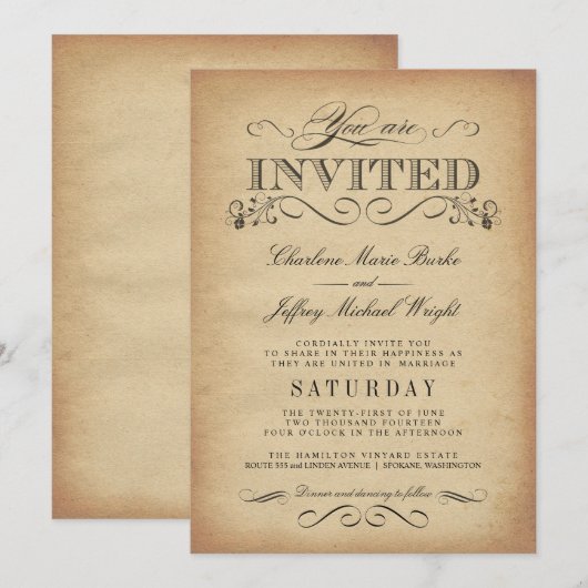 Elegant  Typografie Wedding Invitations Kaart (Voorkant / Achterkant)