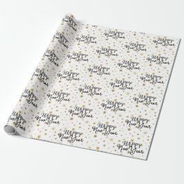 Elegant Typografie White Gold Stars Happy Nieuwjaa Cadeaupapier