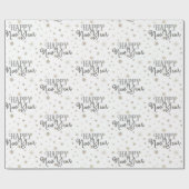 Elegant Typografie White Grey Stars Happy Nieuwjaa Cadeaupapier (Vlak)