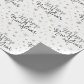 Elegant Typografie White Grey Stars Happy Nieuwjaa Cadeaupapier (Hoek)