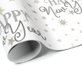 Elegant Typografie White Grey Stars Happy Nieuwjaa Cadeaupapier (Rol Hoek)