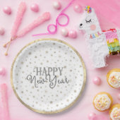 Elegant Typografie White Grey Stars Happy Nieuwjaa Papieren Bordje (Feest)