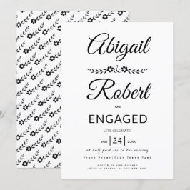 Elegant typografie zwarte bloemen verloving kaart