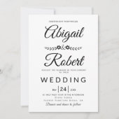 Elegant typografie zwarte witte bloemen bruiloft kaart (Voorkant)