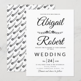 Elegant typografie zwarte witte bloemen bruiloft kaart