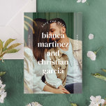 Elegant Typographic Names Full Photo Save The Date<br><div class="desc">Dit sparen het datumontwerp kenmerkt een volledige foto met witte transparante bekledingen op de kanten en stijlvolle moderne typografie. Voeg een extra foto aan de achterkant toe voor een extra speciale aanraking.</div>