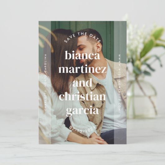 Elegant Typographic Names Full Photo Save The Date (Staand voorkant)