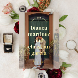 Elegant Typographic Names Full Photo Save the Date Folie Uitnodiging