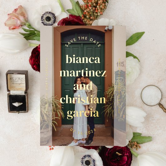 Elegant Typographic Names Full Photo Save the Date Folie Uitnodiging