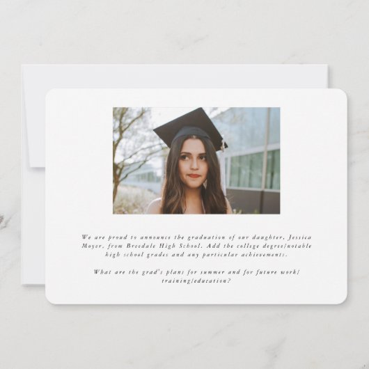 Elegant Typographic Overlay Two Photo Afstuderen Aankondiging (Achterkant)