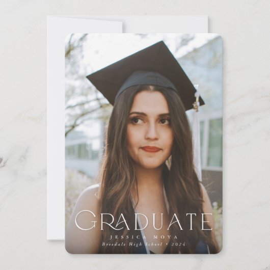 Elegant Typographic Overlay Two Photo Afstuderen Aankondiging (Voorkant)