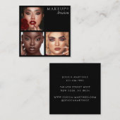 Elegant Typography Black 3 Photo Makeup Vierkante Visitekaartje (Voorkant / Achterkant)