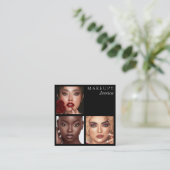 Elegant Typography Black 3 Photo Makeup Vierkante Visitekaartje (Staand voorkant)