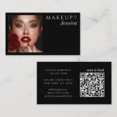 Elegant Typography Black QR Code Photo Makeup Visitekaartje (Voorkant / Achterkant)