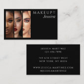 Elegant Typography Black White 3 Photo Makeup Visitekaartje (Voorkant / Achterkant)