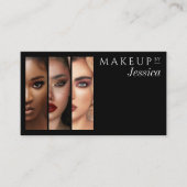 Elegant Typography Black White 3 Photo Makeup Visitekaartje (Voorkant)