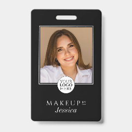 Elegant Typography Black White Photo Makeup Badge