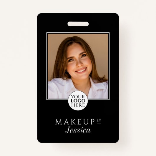 Elegant Typography Black White Photo Makeup Badge (Voorkant)