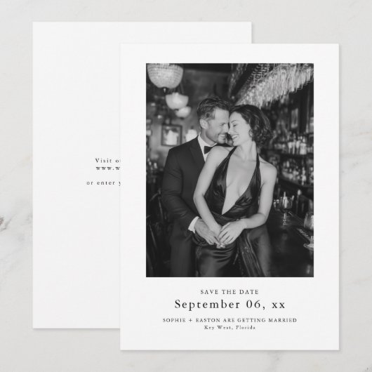 Elegant Typography Black White Wedding Photo Save The Date (Voorkant / Achterkant)