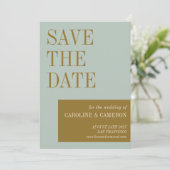 Elegant Typography Blue Gold Photo Wedding Save The Date (Staand voorkant)