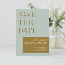 Elegant Typography Blue Olive Gold Wedding Save The Date