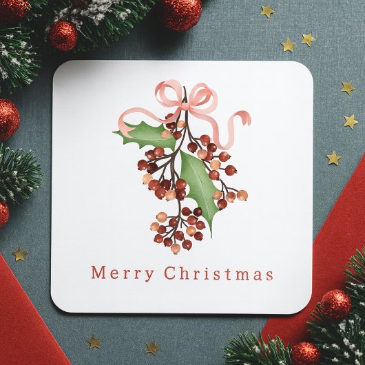 Elegant Typography Botanical Greenery Christmas Vierkante Sticker