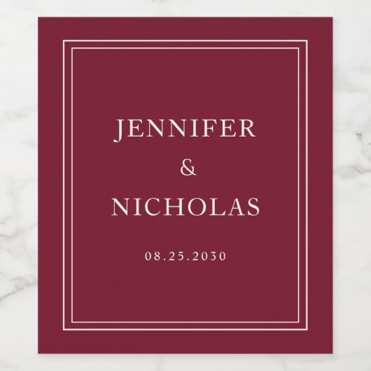 Elegant Typography Burgundy Wedding Wijn Etiket (Enkel label)