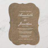 Elegant Typography Burlap Wedding Invitation Kaart (Voorkant / Achterkant)